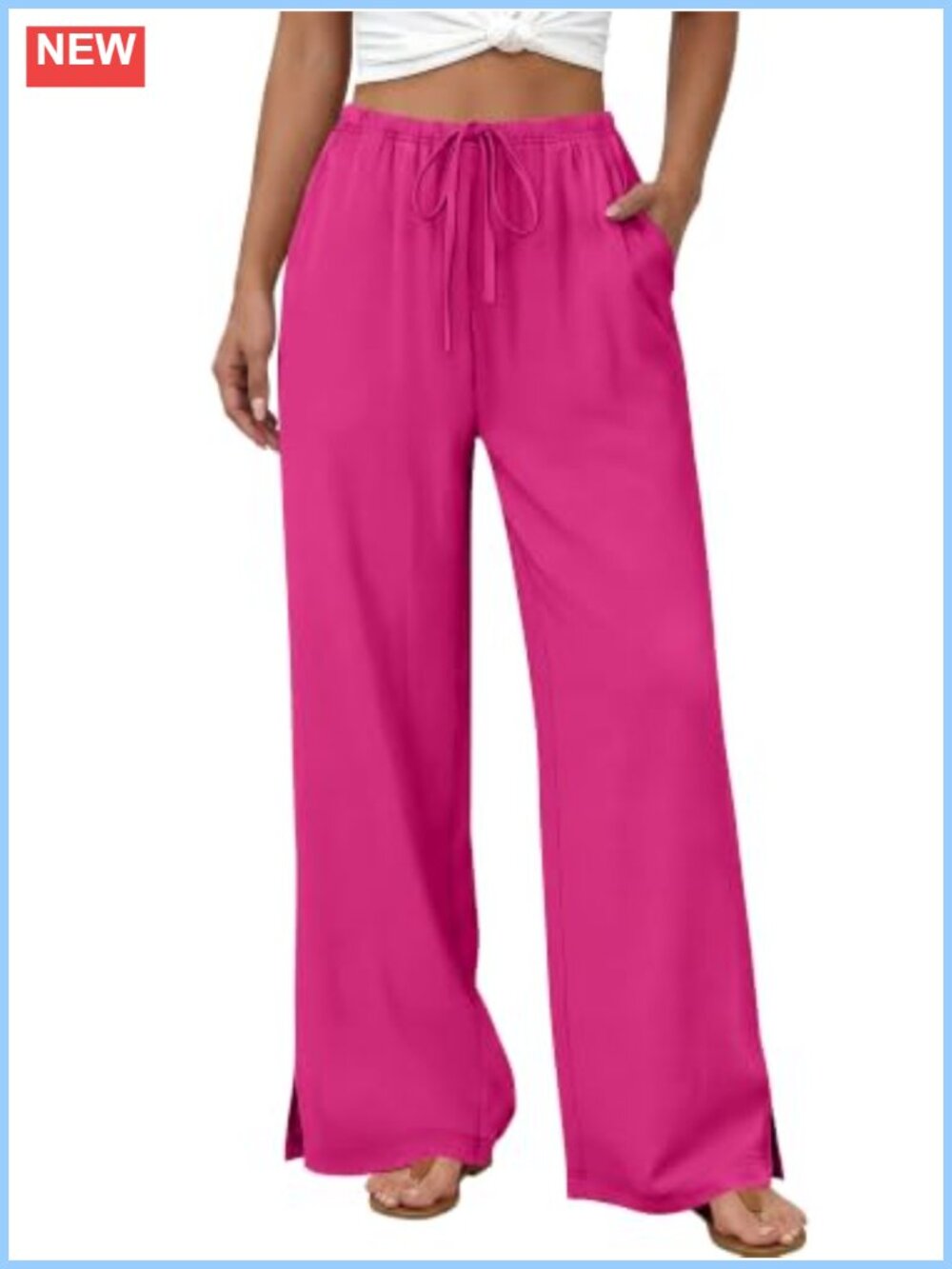 Wide Leg Palazzo Pants Drawstring Elastic Waist with Pockets